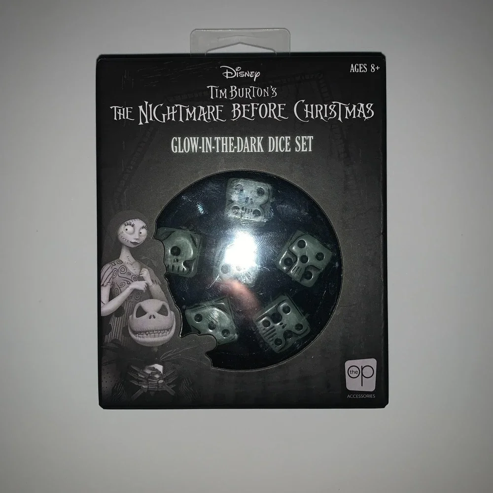 Nightmare Before Christmas Glow In the Dark Dice Set Tin Carrying Case Incl READ
